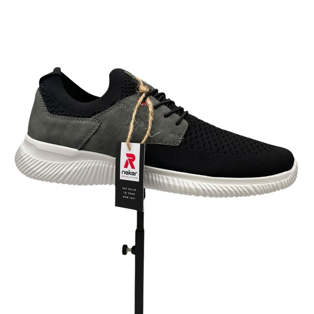 Rieker Men's Max Casual Sporty Shoes Size 10.5 (EU 44) Black/Grey Knit Slip-on